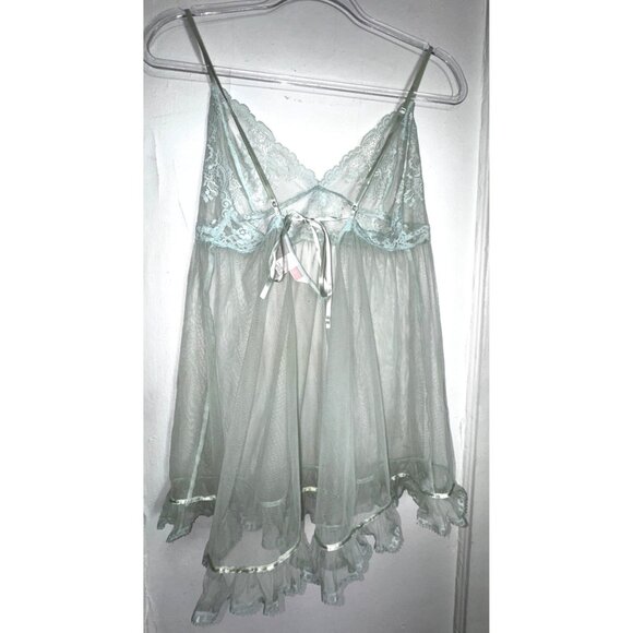 Sexy Sheer Vintage Victoria's Secret Lace Chemise Lingerie Medium Baby Blue Cute - Picture 2 of 9